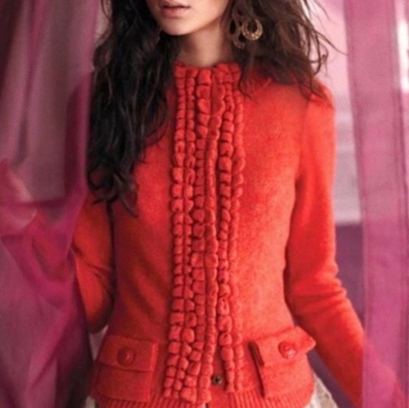 Anthropologie Sweaters - Anthro Moth Orange Floating Sparks Button Cardigan